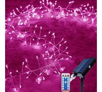 KINGCOO Solar Firecracker Lights Outdoor, Waterproof 29.5FT 300LED Silver Wire Cluster Fairy String Lights with Remote for DIY Bedroom Curtain Window Wedding Christmas Party Decoration (Pink)