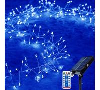 KINGCOO Solar Firecracker Lights Outdoor, Waterproof 29.5FT 300LED Silver Wire Cluster Fairy String Lights with Remote for DIY Bedroom Curtain Window Wedding Christmas Party Decoration (Blue)