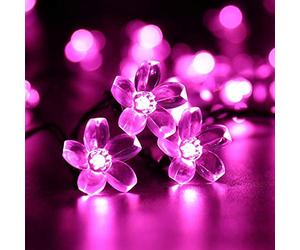 KINGCOO Solar Flower String Lights Outdoor, Waterproof 21FT 50LED Peach Cherry Blossom Solar Fairy String Lights 8modes for Gardens Indoor Home Wedding Christmas Party Decorations(Pink)