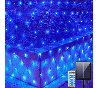 KINGCOO Solar Net Mesh Lights Outdoor, Waterproof 3m x 2m 192LED Curtain Bush Christmas Twinkle Fairy Icicle Lights Remote 8Modes for Garden Fence Porch Wedding Party Backdrops Decor (Blue)