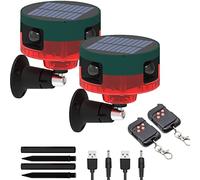 KINGCOO Solar Sensor Security Alarm Lights Outdoor, 360° Motion Detector LED Flashing Strobe Light Warning Lamp Built-in 13Sounds,129db Loud Siren Sound for Home Farm Barn Villa Yard (2Pack Red)