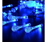 KINGCOO Solar Waterdrop String Lights Waterproof,4.8M 20LED Teardrop Solar Raindrop Fairy Decorative Light 8Mode for Outdoor Tent Garden Lawn Yard Wedding Party Christmas Tree Decoration (Blue)