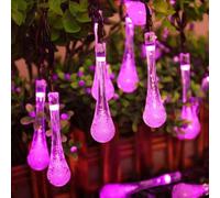 KINGCOO Solar Waterdrop String Lights Waterproof,4.8M 20LED Teardrop Solar Raindrop Fairy Decorative Light 8Mode for Outdoor Tent Garden Lawn Yard Wedding Party Christmas Tree Decoration (Pink)
