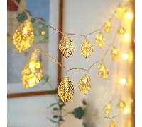 KINGCOO Vintage Lampshade Geometric Lights, 3.3M/10ft 20LED Gold Metal Lantern Polygonal Battery Operated Fairy String Lights for Home Bedroom Garden Wedding Party Decoration (Leaves)