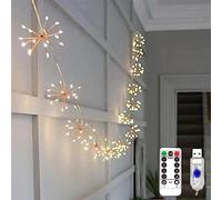 KINGCOO Warm White Firework String Light USB Operated with Remote Control 8Mode Hanging Chain Fairy String Lights for Outdoor Indoor Home Christmas Wedding Party Decoration (10IN1 100LED)