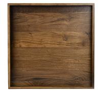 KINGCRAFT 19 x 19 inches Large Square Ottoman Table Tray Wooden Solid Serving Tray with Handle Black Walnut Platter Decorative Tray for Oversized Ottoman Home Breakfast in Bed Tea Coffee