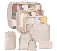 Kingdalux 8 Set Packing Cubes for Suitcase, Travel Luggage Packing Organizer with Laundry Bag, Compression Storage Shoe Bag, Clothes Underwear Bag, for Men and Women