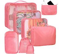 kingdalux 8 Set Packing Cubes for Suitcases, Travel Luggage Packing Organizers with Laundry Bag, Compression Storage Shoe Bag, Clothing Underwear Bag, for Women & Man