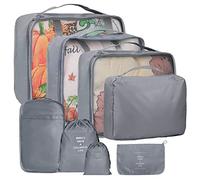 Kingdalux Packing Cubes for Suitcase Grey Travel Luggage Organizer with Laundry Bag Compression Storage Shoe Bag Clothes Underwear Bag for Women Men 8 Set