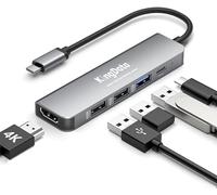 KingData USB C Hub, 5-in-1 USB-C Multiport Adapter with 100W Max PD, 4K HDMI, 3 USB-A Data Ports, Aluminum Type C Hub for M1/M2 MacBook Air, iPhone 15 16 17 Pro/Pro Max, Galaxy, Surface Go, XPS, iPad