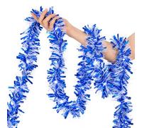 Kingdder 16.4 ft Christmas Prelit Tinsel Lighted Garland with 50 LED Lights Hanging Christmas Foil Tinsel Garland for Xmas Tree Wedding Party (White, Blue)