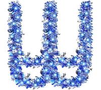 Kingdder 16.4 ft Hanukkah Prelit Tinsel Garland with Lights - Battery Operated 50 LED Hanging Garland with Light for Home Party Christmas Decoration