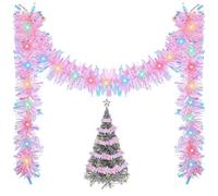 Kingdder 16.4 ft Metallic Tinsel Garland with 50 LED Lights - Prelit Hanging Christmas Garland with Light for Christmas Tree, Wedding Party (Multicolor, Pink)