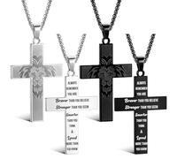 Kingdder 2 Pcs Christian Cross Necklace for Men 23.6 Inch Stainless Steel Black Silver Cross Chains Bold Lion Head Necklace Religious Gifts for Father Boyfriend Husband Birthday Holiday Gifts