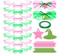 Kingdder 24 Pairs Witch and Princess Glasses set Party Favors Supplies Accessories Witch Hat and Pentagram Card, Pink and Green ribbon Gifts for Couples Bestfriend Musical Movie Fan Party Decoration