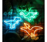 Kingdder 3 Pcs Halloween Dinosaur Neon Signs for Boys Room Dinosaur Shaped Neon Light USB Powered Light up Hanging Decor Wall Signs with 6 Hooks for Room Party Bar Decorations 3 Colors