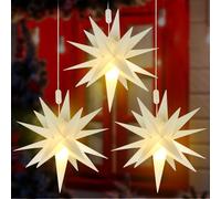 Kingdder 3 Pieces Moravian Star Light LED 3D Star Hanging Light Powered by Battery with Timer Function White Porch Lantern Holiday Decor for Indoor Outdoor Christmas Tree Balcony Courtyard (14 Inch)
