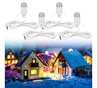 Kingdder 4 Pcs Christmas Village Lights Accessory, Cord with 2 LED Bulbs Village Craft Light Christmas Lamp Cord with Switch Plastic Light Bulbs for Christmas House Decors Crafts