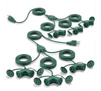 Kingdder 40 ft Outdoor Green Extension Cord with 6 Evenly-Spaced Outlets 16/3 SJTW Weatherproof Power Cable with Safety Covers for Holiday Christmas Lights, Inflatables, Garden Decorations