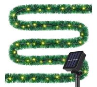 Kingdder 49.2 ft Pre-lit Christmas Garland Outdoor Decor Lighted Christmas Tinsel Garland with Solar Lights for Xmas Indoor Outdoor Fence Tree Fireplace Mantle Decor, 8 Modes Lights