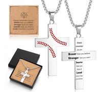 Kingdder Baseball Bible Verse Cross Necklace for Men Stainless Steel Pendant Necklace Inspirational Christian Religious Jewelry Chain Gifts for Easter Birthday Holiday