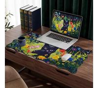 Kingdder Black Cat Floral Scalloped Desk Mat 31.5" x 15.7" Large Cute Cat Mouse Pad Kawaii Keyboard Mat with Nonslip Waterproof Rubber Base Pad for Laptop Computer Gaming Dorm Home Office