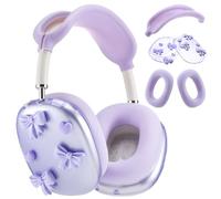 Kingdder Purple Bow Silicone Case Cover Compatible with Airpods Max Headphones Cute Bow Clear Heart Compatible with Air Pod Max (USB-C)(2024/2020) Coquettish Ear Pad Protector for Women