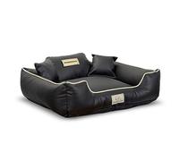 KingDog Ecoshine Dog Bed Playpen Anti-slip Black with White Border Two Small Pillows in the Set (Outer 100 x 75cm/Inner 80 x 60cm)