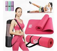 Kingdom Fitness 10mm Extra Thick Yoga Mat Set | NBR Non-Slip Exercise Mat, Carry Bag, Strap & Resistance Band (Bright Pink, 10mm)