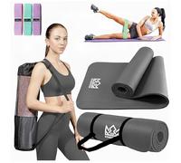 Kingdom Fitness Grey 20mm Extra Thick Yoga Mat Set | NBR Non-Slip Exercise Mat, Carry Bag, Strap & Resistance Band