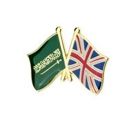 Kingdom of Saudi Arabia & Union Jack UK National Flag Metal Enamel Pin Badge - Friendship Lapel Brooch 1.9 x 2.4 cm - Diplomatic and Cultural Unity Symbol