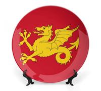 Kingdom of The West Saxons Wessex Flag Dragon Ceramic Decorative Plates for Display Ornaments with Stand for Kitchen Home Decor 10inch