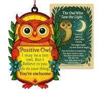 Kingduhu Positive Owl Gifts for Women, Men - Inspirational Suncatcher with Uplifting Quote, Emotional Support Gift for Mom, Teacher, Friend - Christmas, Birthday or Valentine Keepsake Decor