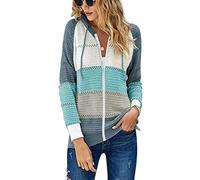 KINGFEN Women Ladies Hoodies Fashion Sweatshirt Plus Size Casual Tops Vacation Clothes for Women UK Color Block Striped Hoodie Drawstring Jumper Loose Tunic Womens Hoodies Jumper UK Size Blue 10-12