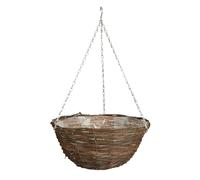 Kingfisher 12 Inch Dark Rattan Hanging Basket Wire Chain Wicker Garden Plants