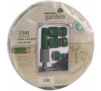 KINGFISHER 15M GREEN GARDEN HOSE AND PROFESSIONAL WATERING SRAY NOZZLE