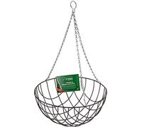16-Inch Wire Hanging Basket with Green Powder Coat & Chain - Indoor/Outdoor Plant Basket for Flowers, Herbs