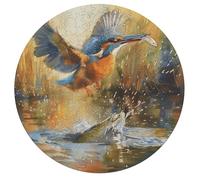 Kingfisher 195 Piece Circular Jigsaw Puzzle Pet Bird Animal Shape Durable Large Format Puzzle Stress Relief Home Decor Educational AgesChallenging 195 PCS