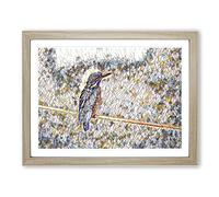 Kingfisher 2 Modern BG Framed Print | A4 Oak Framed Wall Art | Ready to Hang | Modern Nature Picture | Living Room Bedroom Lounge Office