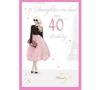 Kingfisher 40th Birthday Card for Daughter-in-Law, Paris Theme, Pink and Gold, 15 x 23 cm