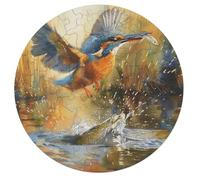 Kingfisher 68 Piece Round Jigsaw Puzzle Pet Bird Animal Shape Durable Challenging Puzzle Decorative Home Accent Stress Relief for Adults Challenging 68 PCS
