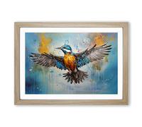 Kingfisher Action Framed Print | A2 Oak Framed Wall Art | Ready to Hang | Modern Nature Picture | Living Room Bedroom Lounge Office