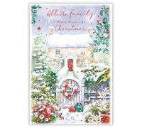Kingfisher All The Family Christmas Card, Single - Christmas Cards with an Artistic Cottage in the Snow Design and Special Finish - Eco-Friendly Xmas Card with Envelope