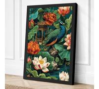 Kingfisher Among Lotus Canvas Wall Art Print 24x16 Inch