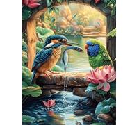 Kingfisher And Parrot by A Waterfall 300 Piece Jigsaw Puzzle Pack Wildlife Pet Teens Beginners Cognitive Development Puzzle Fans Group Play Anniversary Thick Cardboard 300 PCS