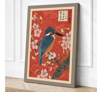 Kingfisher and Plum Blossoms Canvas Wall Art Print 24x16 Inch