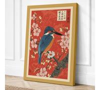 Kingfisher and Plum Blossoms Canvas Wall Art Print 24x16 Inch