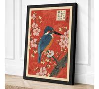 Kingfisher and Plum Blossoms Canvas Wall Art Print 24x16 Inch