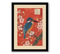 Kingfisher and Plum Blossoms Japandi Framed Wall Art Print A4 (29.7×21cm) Black, Wall Decor for Living Room, Bedroom, Office & Home, Ready to Hang, Art Gift