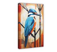Kingfisher Bird Abstract Constructivist Style in Bold Colors Canvas Poster Bedroom Decor Landscape Office Room Decor Gift 16x24inch(40x60cm)